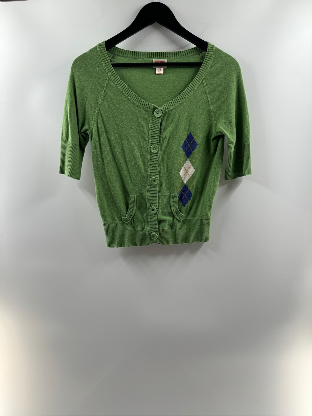 Mossimo Green Argyle Scoop Neck Cardigan – Women's Large